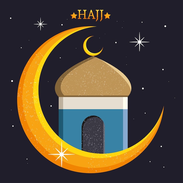 Hajj illustration with mosque and crescent