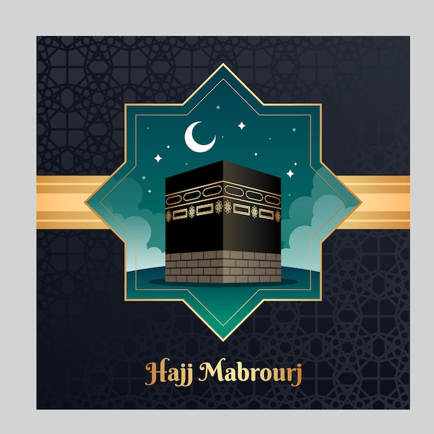 Hajj Mabrour Background with Kaaba and Golden Mosque Islamic Pilgrimage Background for Poster Bann