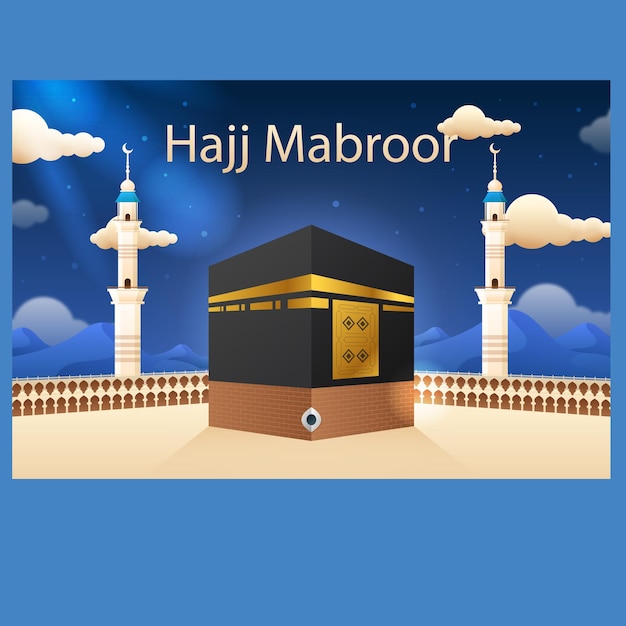 Hajj Mabrour Background with Kaaba and Golden Mosque Islamic Pilgrimage Background for Poster Bann