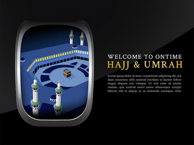 Hajj & Umrah  leaflet, poster, banner template view from Airplane window