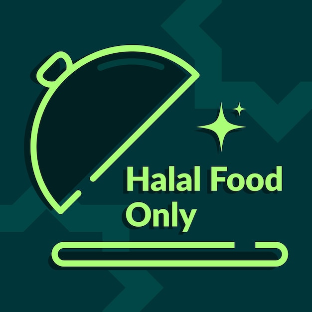 Halal food menu only in the dish with islamic ornament background