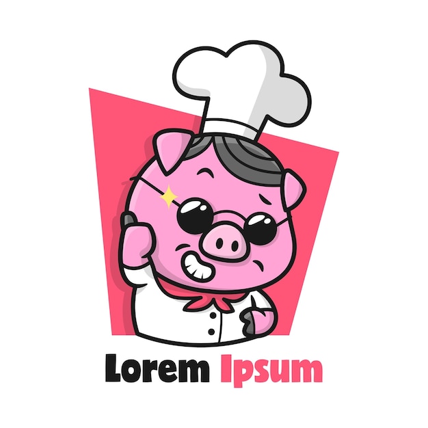 HALF BODY FUNNY PIG CHEF IS SMILING AND GIVE THUMBS UP CARTOON MASCOT DESIGN