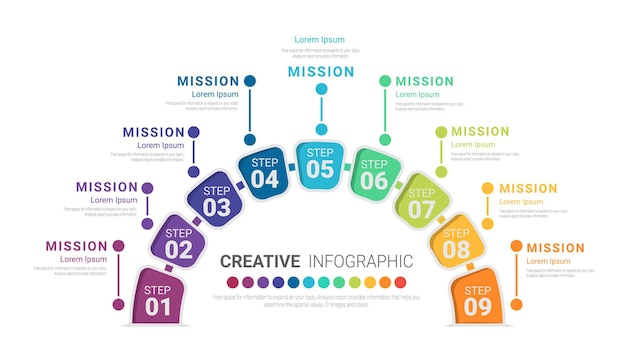 Half circle Infographic elements design with 9 options