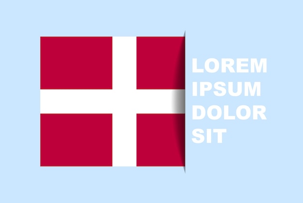 Half Denmark flag vector with copy space, country flag with shadow style, horizontal slide effect