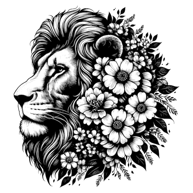 Half Lion With Flowers usa flag Silhouette Vector FilesLion with Flowers on Head