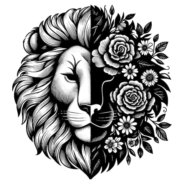 Half Lion With Flowers usa flag Silhouette Vector FilesLion with Flowers on Head