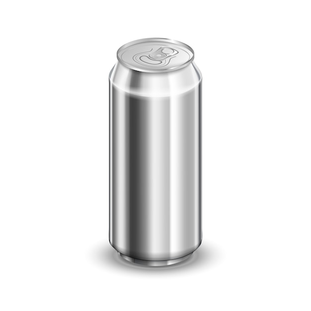 Half liter glossy aluminum can, soda or beer template  on white