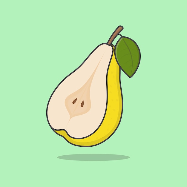 Half Of Pear Cartoon Vector Illustration Fresh Pear Fruit Flat Icon Outline