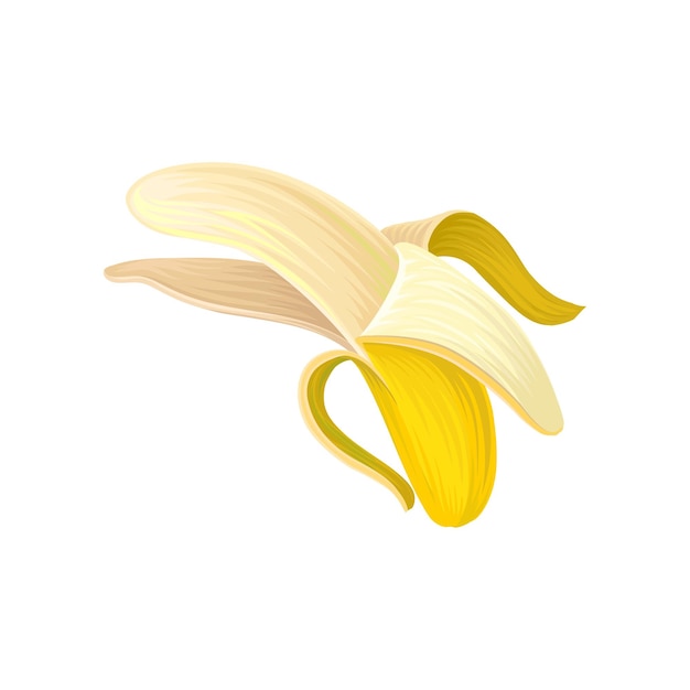 Half peeled banana Colorful icon of tropical fruit in flat style Healthy and delicious product Organic nutrition Flat vector element for recipe book or cafe menu