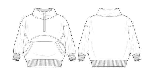 Half Zip sweatshirt flat sketch Design