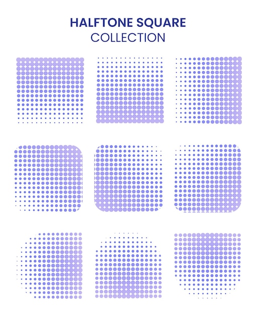 Halftone Blue Square Collection Free Vector