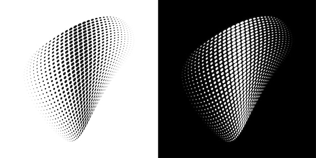 Vector halftone circle dots curved gradient texture background 3d logo curve dotted emblem vector