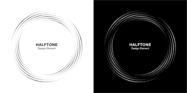 Halftone circle dotted frame circularly distributed set.