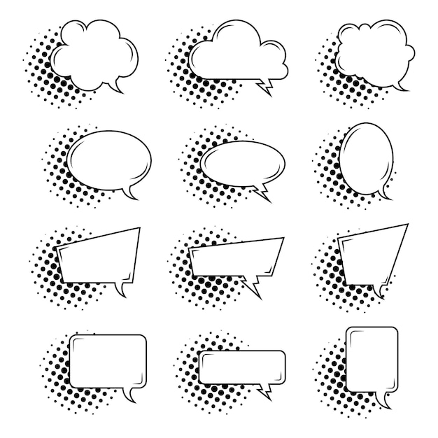 Halftone Comic Bubble Chat Collection Set