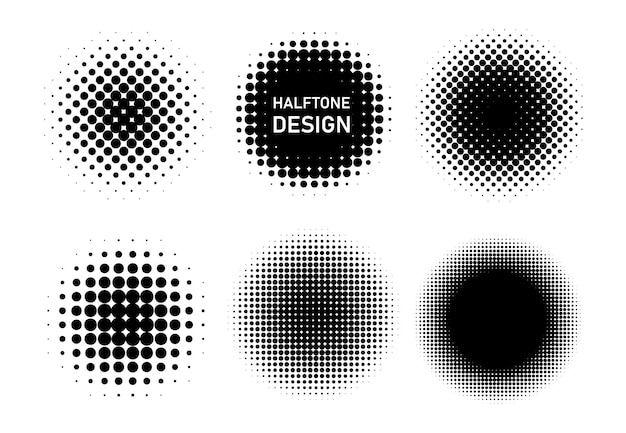 Halftone dots circle set Halftone design elements