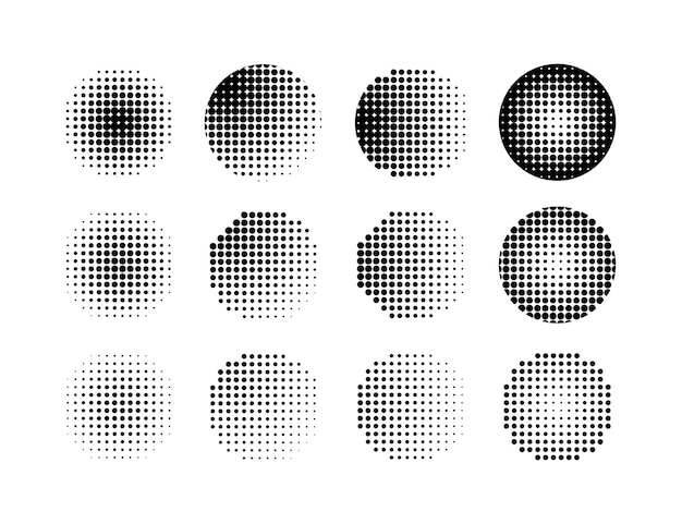 Halftone dotted circle set Half ton dot round pop art element