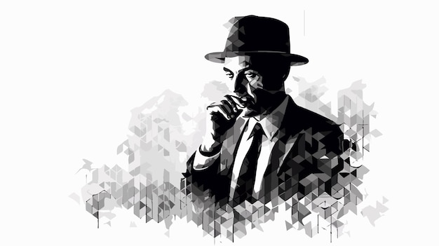 Vector halftone hexagon smoking detective icon