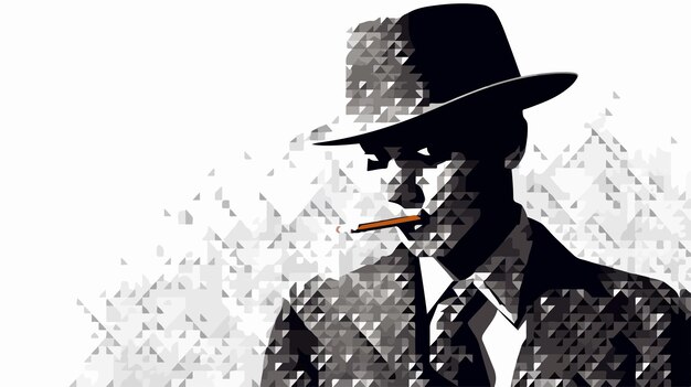 Vector halftone hexagon smoking detective icon