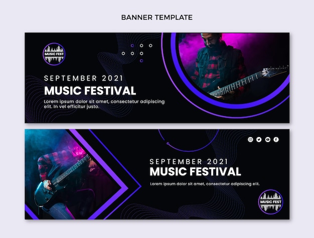 Halftone music festival horizontal banners