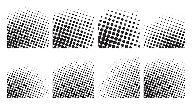 Halftone square shapes background design vector set of eight