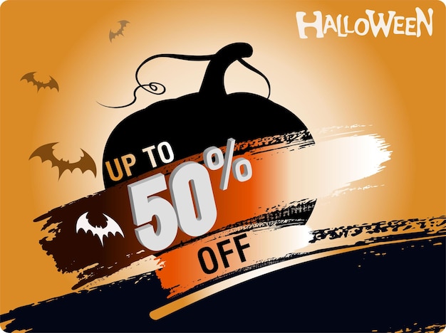 Vector halloween 50 percent off sale banner holiday offer autumn discount vector illustration.