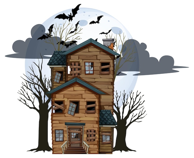 Halloween abandoned house on white background