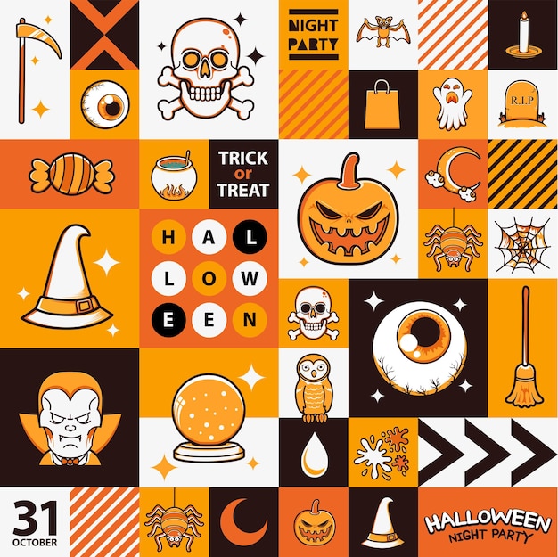 halloween activity flat illustration seamless pattern design background