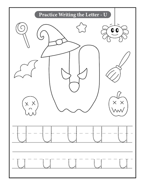 Halloween alphabet coloring pages with baby ghost