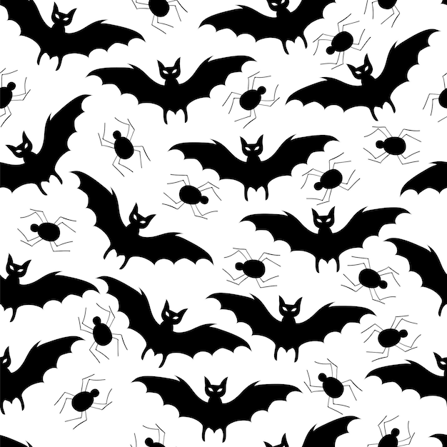 Halloween background. The bats and spiders. Seamless pattern.