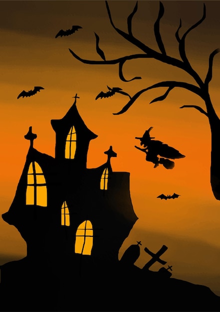 halloween background halloween card with pumpkin haunted house and full moon invitation template