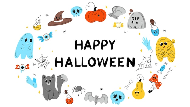 Halloween background Halloween theme Halloween doodles set of Halloween elements ghost mummy