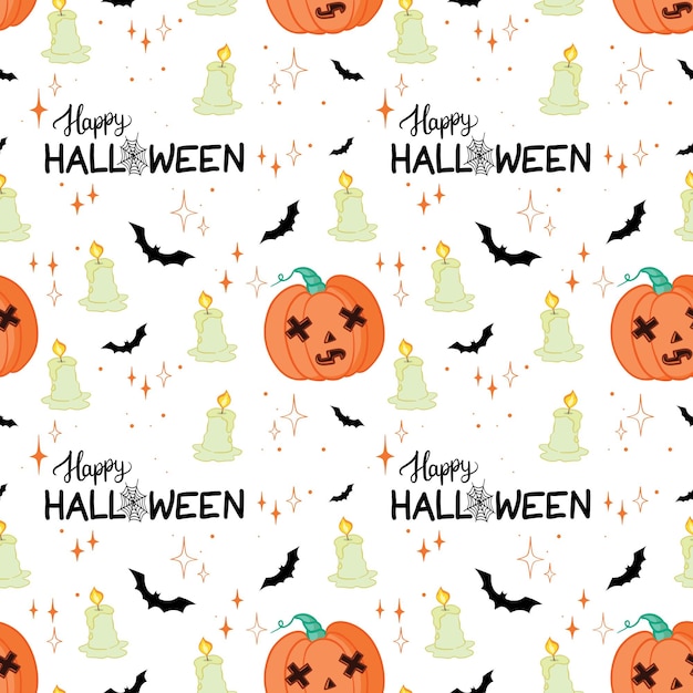 Halloween background Seamless pattern of cute cartoon ghosts with different faces