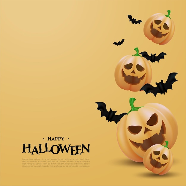 Halloween background square with pumpkins on orange background