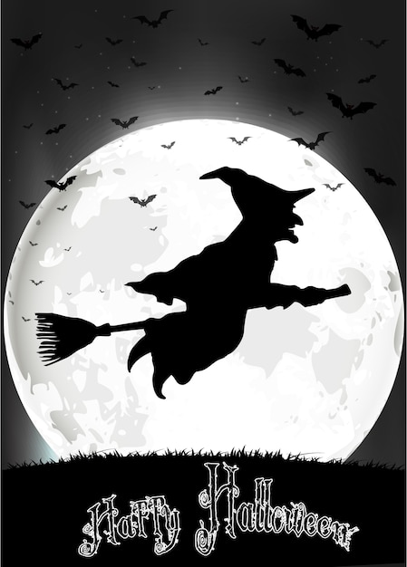 Halloween background of Witch on the full moon