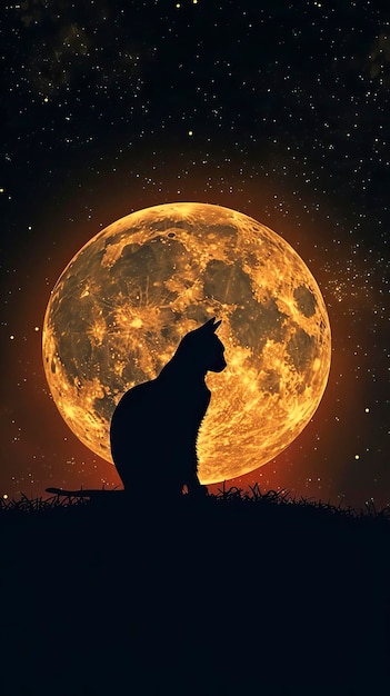 Vector halloween background with a cat and a full moon halloween elements happy halloween