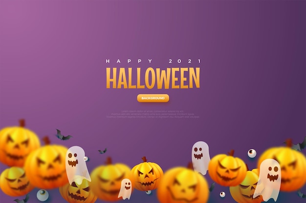 Halloween background with cute pumpkins and ghost