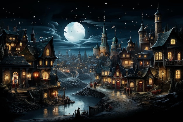 halloween background with haunted house castle cemetery graveyard scary spooky horror scene