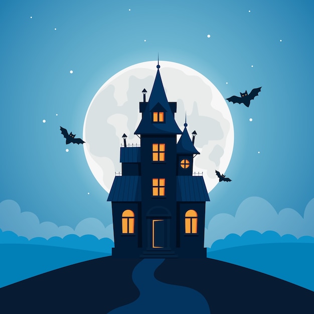 Halloween background with haunted house