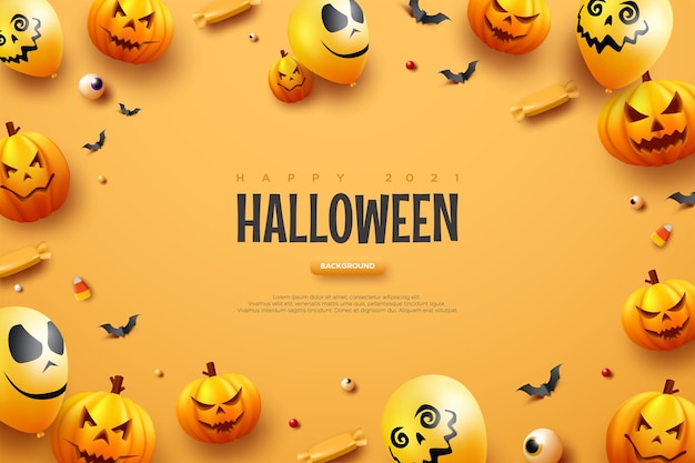 Halloween background with illustration of ghost balloons and pumpkins