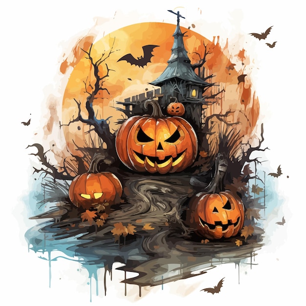 halloween background with pumpkin and bats