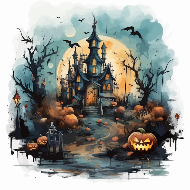 halloween background with pumpkin and bats