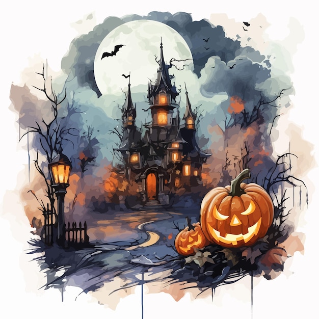 halloween background with pumpkin and bats