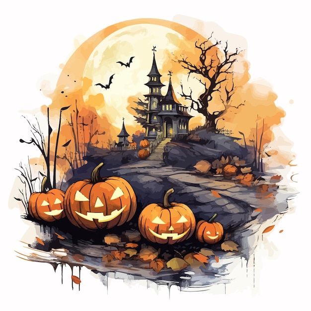 halloween background with pumpkin and bats