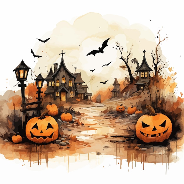 halloween background with pumpkin and bats