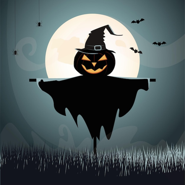 Halloween background with scary scarecrow in field vector imagexA