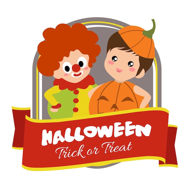 Halloween badge with clown costume kids