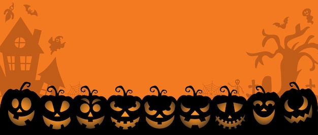 Halloween banner background with pumpkins Vector illustration Sopy space