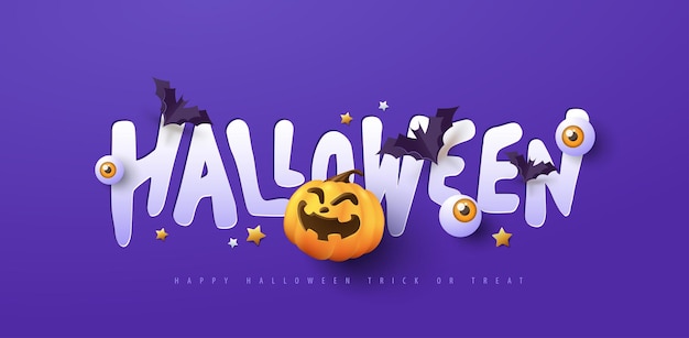 Halloween banner design with paper cut typography and pumpkins Festive Elements Halloween