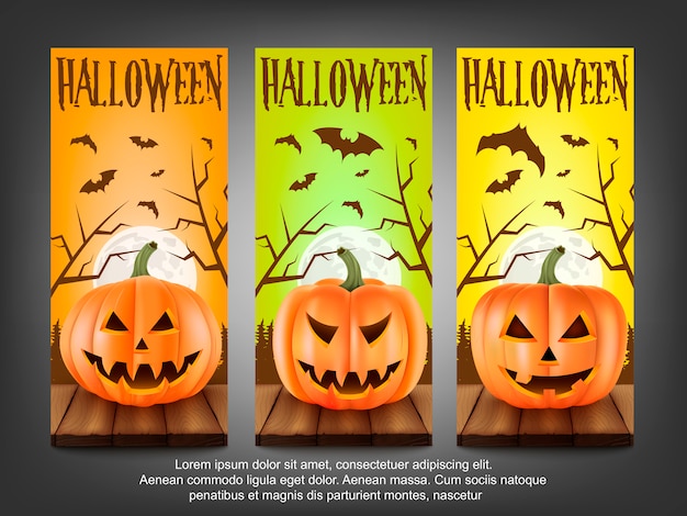 Halloween banner. Scary pumpkins.