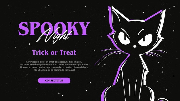 Vector halloween banner with black cat illustration